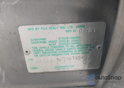 2007 Subaru Forester Sports 2.5X from USA, damaged, VIN JF1SG63677H745983